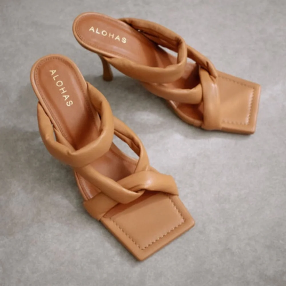 ALOHAS Camel Braided Heeled Sandals - Picture 1 of 5